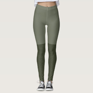 Moss Green Block Leggings with Textured Legs