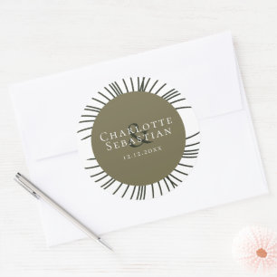 Moss Green Botanical Fan Elegant Wedding Classic Round Sticker