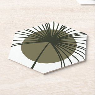 Moss Green Botanical Fan Elegant Wedding Paper Coaster