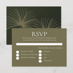 Moss Green Botanical Fan Elegant Wedding RSVP Card