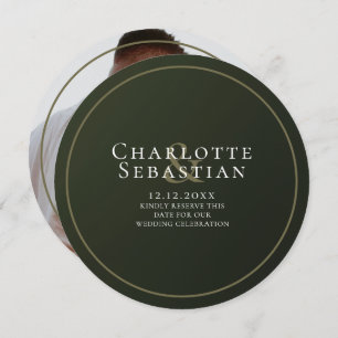 Moss Green Botanical Fan Elegant Wedding Save The Date