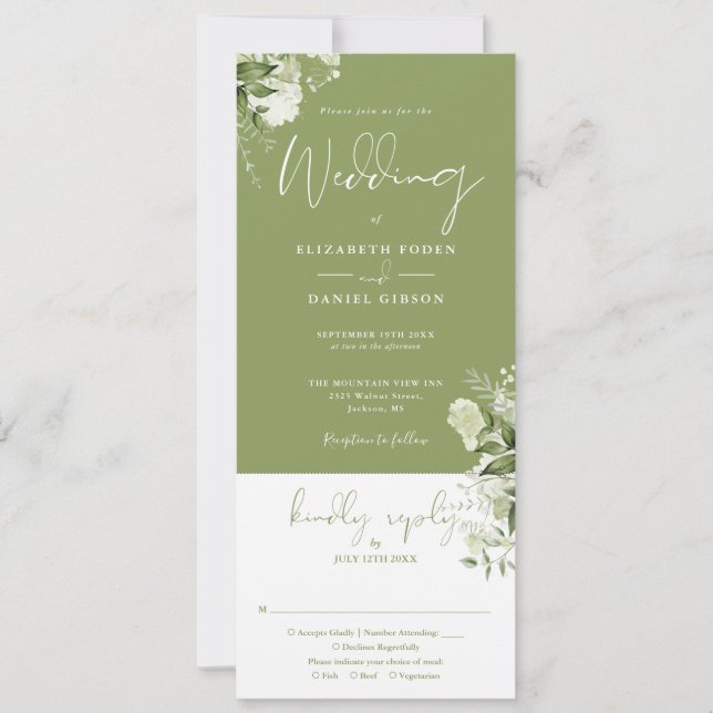 Moss Green Botanical Greenery All In One Wedding Invitation (Front)