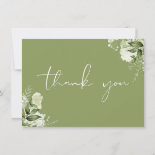 Moss Green Botanical Greenery Elegant Script Thank You Card
