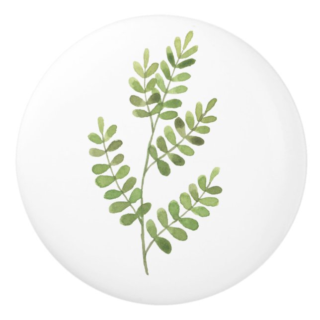 Moss Green Botanical Leaf Ceramic Knob (Front)