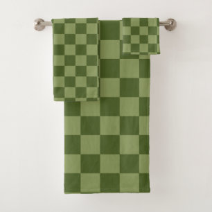 Moss Green Checkerboard Bath Towel Set