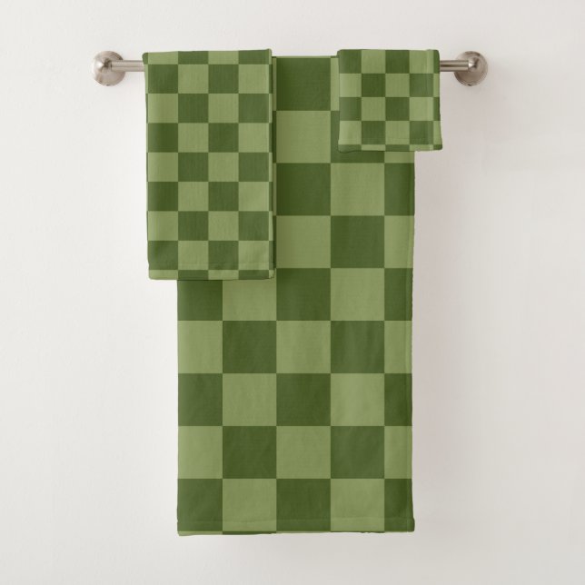 Moss Green Chequerboard Bath Towel Set (Insitu)