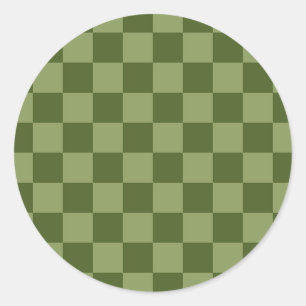 Moss Green Chequerboard Classic Round Sticker