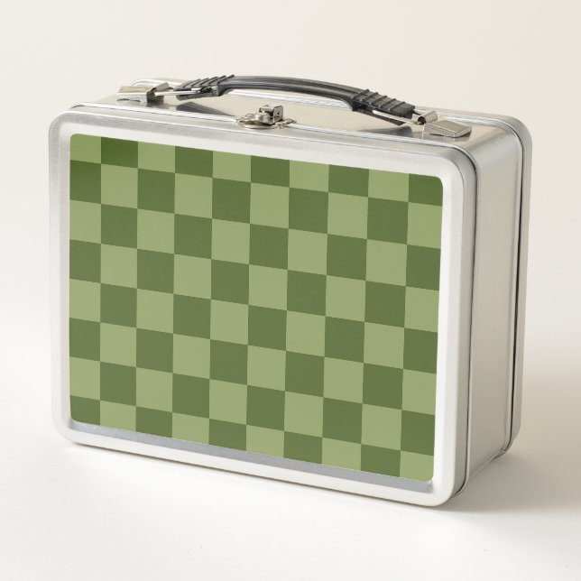 Moss Green Chequerboard Metal Lunch Box (Front)