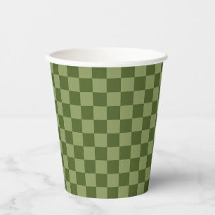 Moss Green Chequerboard Paper Cups