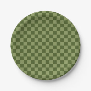 Moss Green Chequerboard Paper Plate