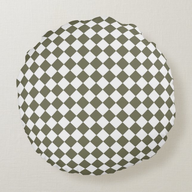 Moss Green Chequerboard pattern Round Cushion (Back)