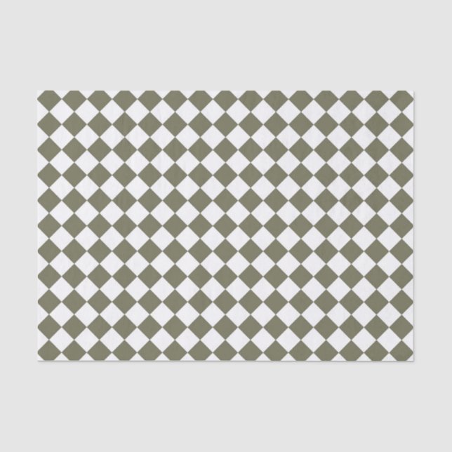 Moss Green Chequerboard pattern Tissue Paper (Front)