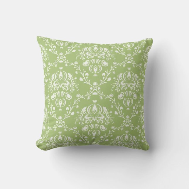 Moss Green Damask Cushion (Front)