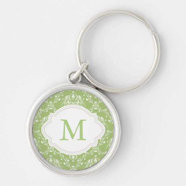 Moss Green Damask Key Ring (Front)
