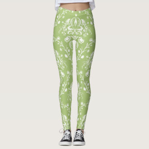 Moss Green Damask Leggings