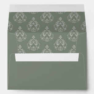 Moss Green  Damask Pattern Envelope