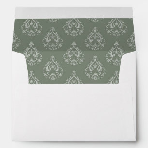 Moss Green  Damask Pattern Envelope