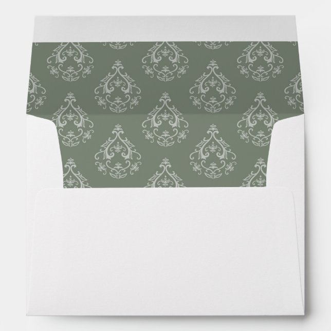 Moss Green  Damask Pattern Envelope (Back (Bottom))