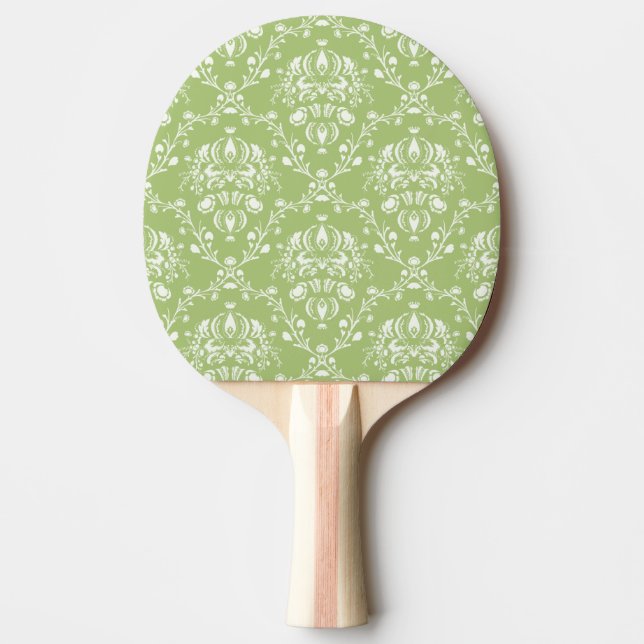 Moss Green Damask Ping Pong Paddle (Front)
