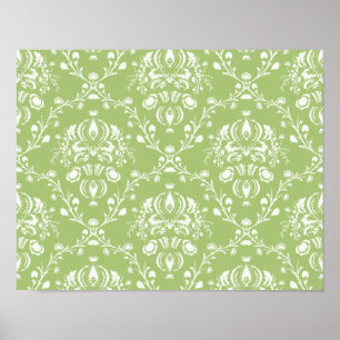 Moss Green Damask Poster
