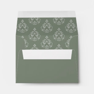 Moss Green  Damask R.S.V.P. return envelope