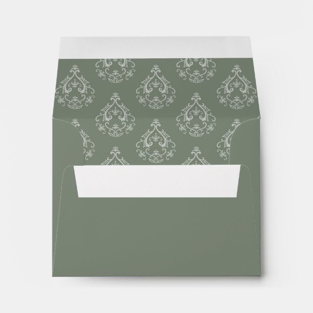 Moss Green  Damask R.S.V.P. return envelope (Back (Bottom))