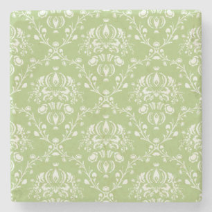 Moss Green Damask Stone Coaster