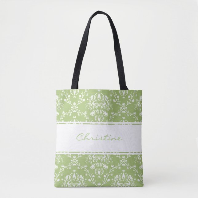 Moss Green Damask Tote Bag (Front)