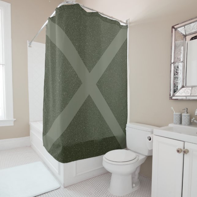 Moss Green Diagonal Cross Shower Curtain (In Situ)