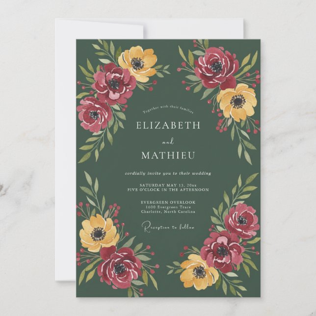 Moss Green Dramatic Autumn Wedding Invitation (Front)