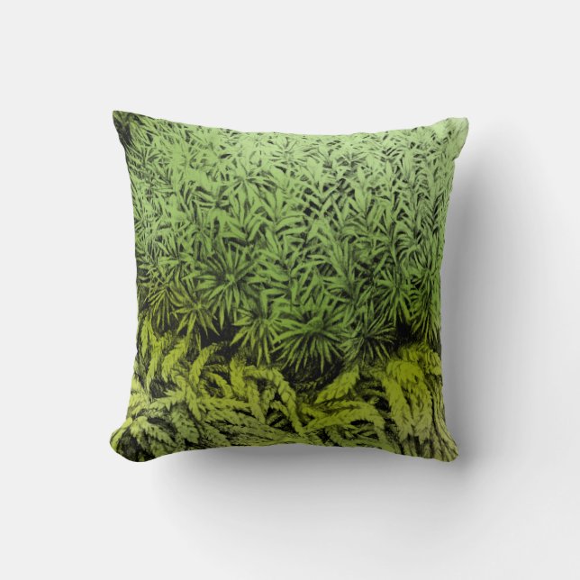 Moss green drawing with colour overlay art pillow (Front)