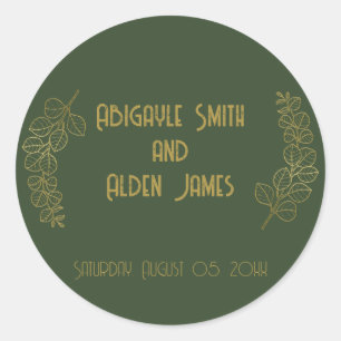 Moss Green Elegant Classic Wedding Round Sticker