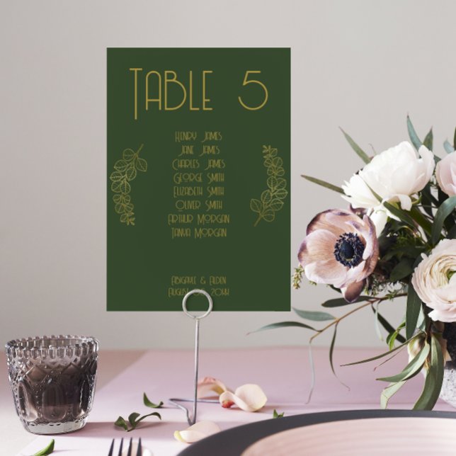 Moss Green Elegant Classic Wedding Table Number (Elegant Wedding Table Number Seating Guest List)
