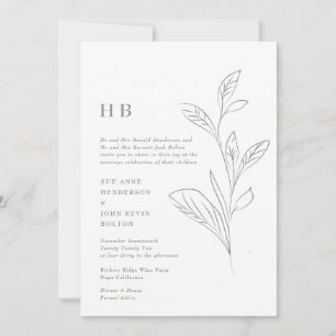 Moss Green Elegant Leafy Garden Monogram Wedding Invitation