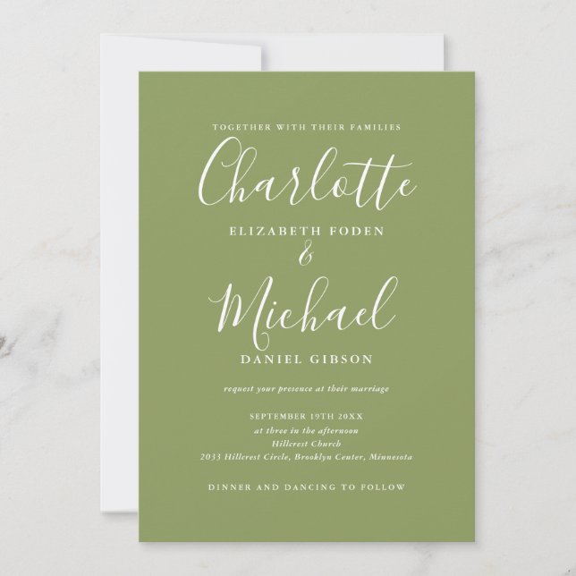 Moss Green Elegant Modern QR Code Wedding Invitation (Front)