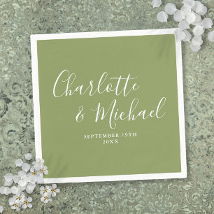 Moss Green Elegant Modern Script Wedding Napkin