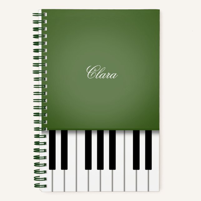 Moss Green Elegant Piano Keyboard Personalised Notebook (Front)