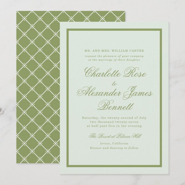 Moss Green Estate Wedding Invitation (Front/Back)