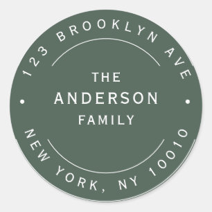 Moss Green Family Name Round Return Address Label