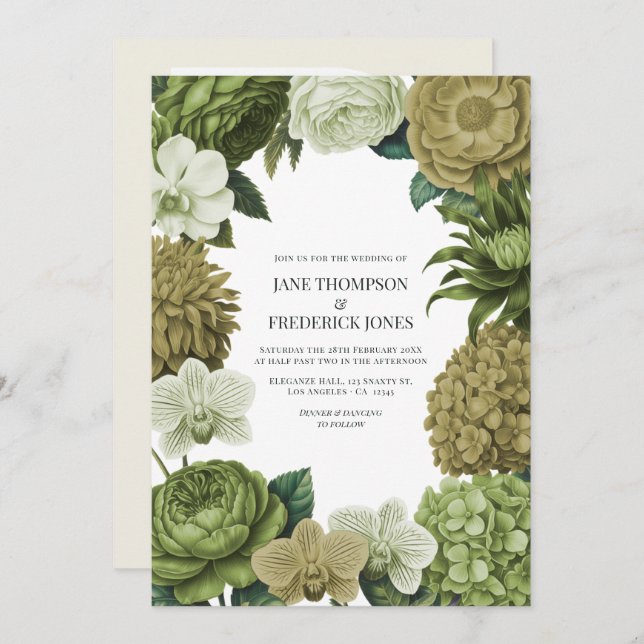 Moss Green, Fern Mist & Pale Pistachio Wedding Invitation (Front/Back)