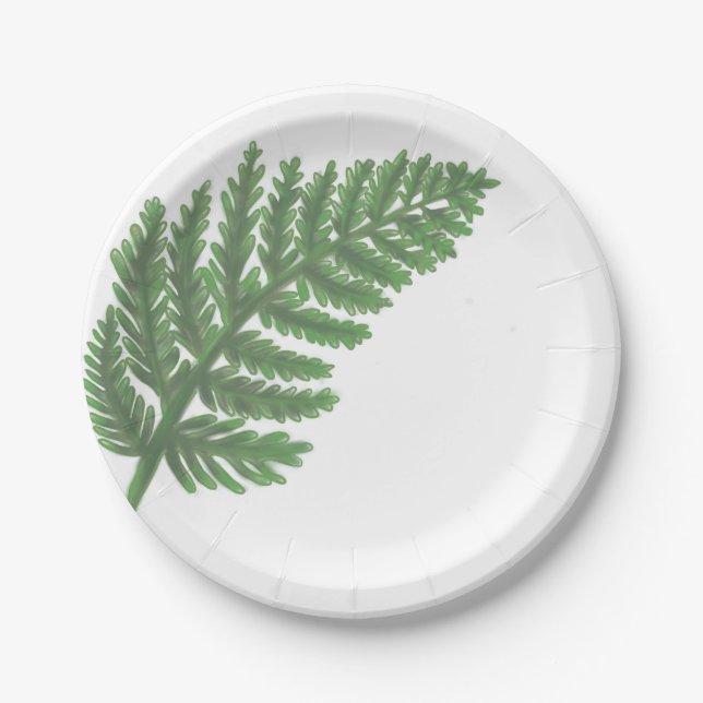 Moss Green Fern Paper Plate (Front)