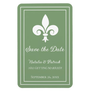 Moss Green Fleur de Lis Save the Date Magnet