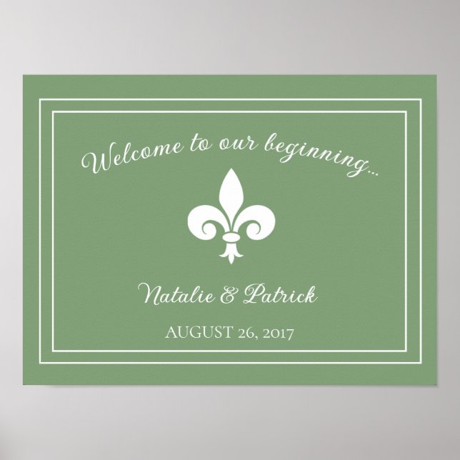 Moss Green Fleur de Lis Wedding Poster (Front)