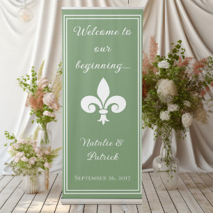 Moss Green Fleur de Lis Wedding Retractable Banner