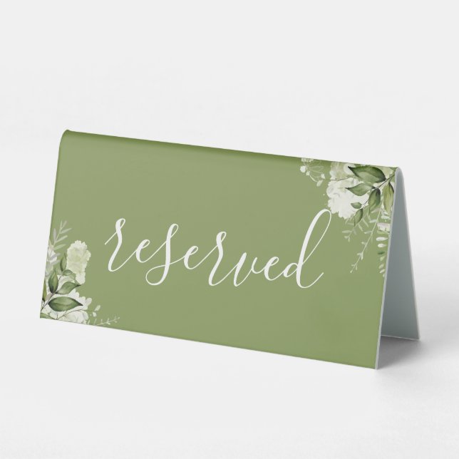 Moss Green Floral Greenery Elegant Script Reserved (Front)