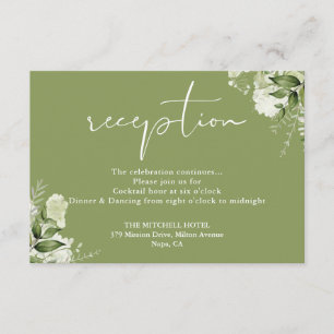 Moss Green Floral Script Wedding Reception Enclosure Card