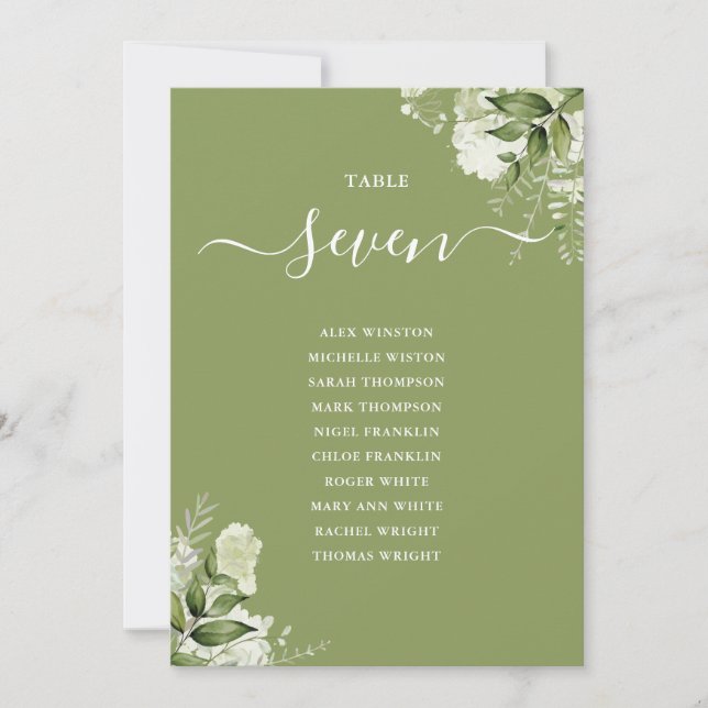Moss Green Floral Seating Plan Table Number (Front)
