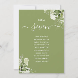 Moss Green Floral Seating Plan Table Number