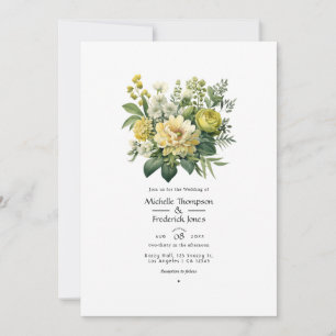 Moss Green Floral Wedding Invitation