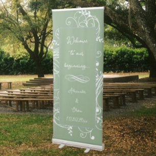 Moss Green Flourish Wedding Retractable Banner